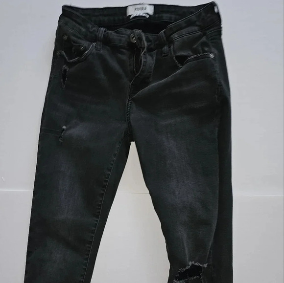 Pistola Aces High Black Distressed Hi-Rise Straight Leg Jeans Stretch Raw Hem - Picture 8 of 8
